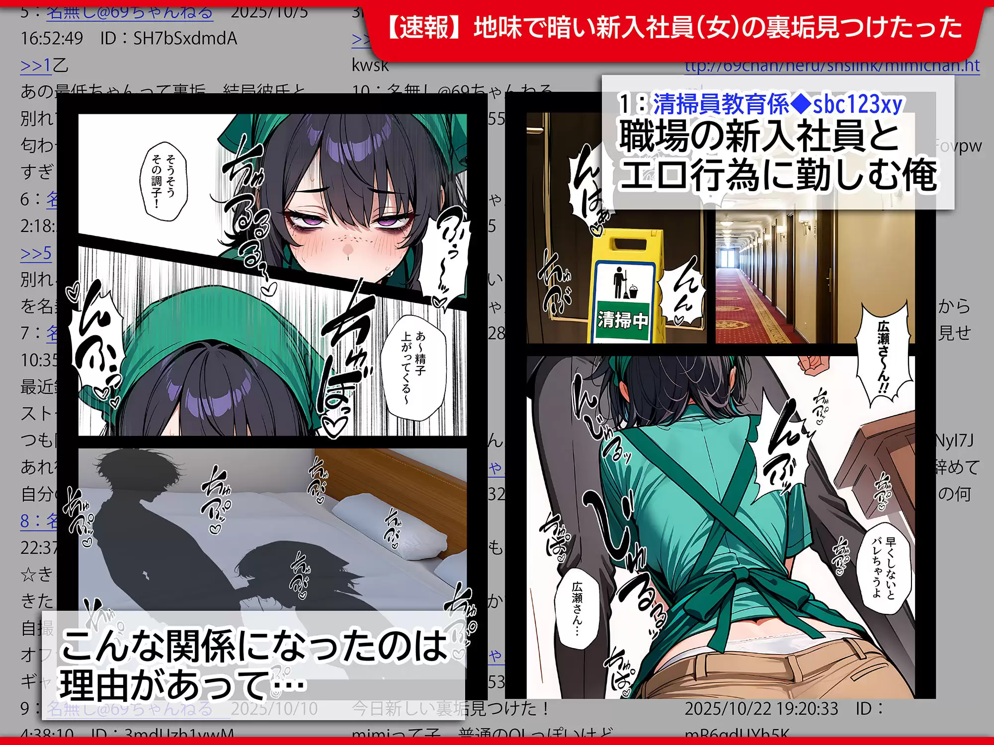地味でブスだと思ってた新人清掃員の裏垢特定 粘着SEXで彼氏と別れさせた物語 1ページ目